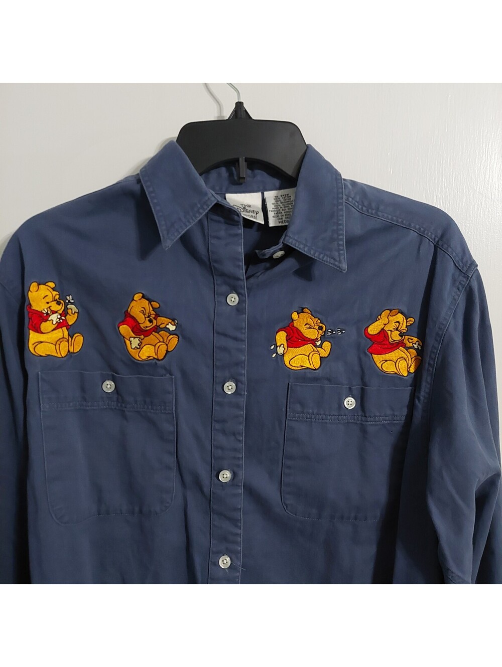 Disney Store Medium Blue Cotton Shirt with Embroidered Winnie the Pooh
